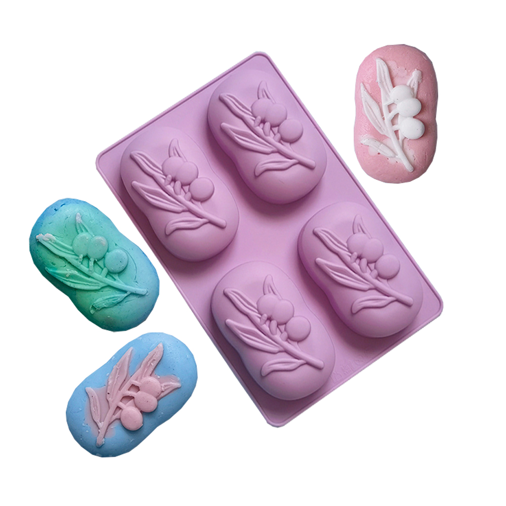 Soap Making Things - 4 캐비티 타원형 올리브 나무 실리콘